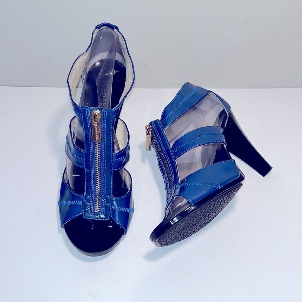 Vintage Michael Kors blue leather caged zippered 4” heels